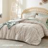 imageBedsure Queen Size Comforter Set Beige Boho Tufted Bed Set Checkered Farmhouse Shabby Chic Bedding 3 Pieces 1 Plaid Geometric Comforter and 2 Pillow Shams21  Beige  Cable Stripe