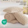 imageBedsure Queen Size Comforter Set Beige Boho Tufted Bed Set Checkered Farmhouse Shabby Chic Bedding 3 Pieces 1 Plaid Geometric Comforter and 2 Pillow Shams19  Warm Sand  Fuzzy Cable Stripe