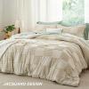 imageBedsure Queen Size Comforter Set Beige Boho Tufted Bed Set Checkered Farmhouse Shabby Chic Bedding 3 Pieces 1 Plaid Geometric Comforter and 2 Pillow Shams02  Linen  Large Checkboard