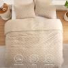 imageBedsure Queen Size Comforter Set Beige Boho Tufted Bed Set Checkered Farmhouse Shabby Chic Bedding 3 Pieces 1 Plaid Geometric Comforter and 2 Pillow Shams19  Warm Sand  Fuzzy Cable Stripe