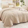 imageBedsure Queen Size Comforter Set Beige Boho Tufted Bed Set Checkered Farmhouse Shabby Chic Bedding 3 Pieces 1 Plaid Geometric Comforter and 2 Pillow Shams19  Warm Sand  Fuzzy Cable Stripe