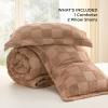 imageBedsure Queen Size Comforter Set Beige Boho Tufted Bed Set Checkered Farmhouse Shabby Chic Bedding 3 Pieces 1 Plaid Geometric Comforter and 2 Pillow Shams04  Taupe  Tufted Checkboard