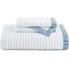 imageBedsure Quilts Queen Size  Queen Quilt Bedding Set Bedspread Coverlet Comforter Lightweight Corduroy Pattern Bedspread 3Piece Set with 90quotx96quot Coverlet ampamp 2 Pillow Shams AllSeason Soft Microfiber05  White Blue Stitching  Striped Borders