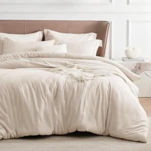 imageBedsure Beige Duvet Cover Queen Size  Super Soft Cationic Dyed Duvet Cover for Kids with Zipper Closure 3 Pieces No ComforterQueen 90quotx90quot
