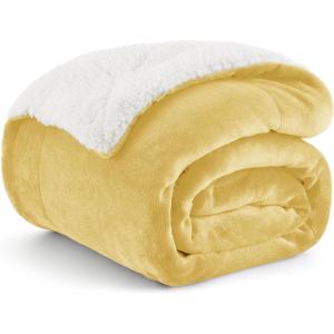 imageBedsure GentleSoft Sherpa Fleece Blankets Queen Size for Bed  Thick and Warm Soft Fuzzy Plush Queen Blanket for Winter Navy 90x90 Inches0  Yellow
