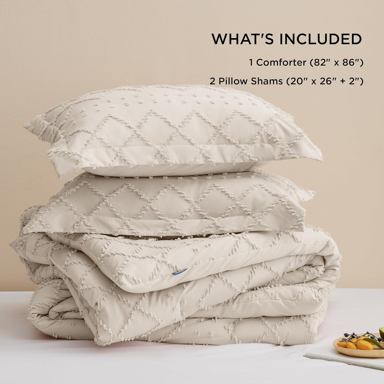 imageBedsure Twin XL Comforter Set  White Comforter Boho Tufted Shabby Chic Bedding for Kids 2 Pieces Vintage Farmhouse Bed Set for All Seasons Fluffy Soft Bedding with 1 Pillow Sham02  Beige
