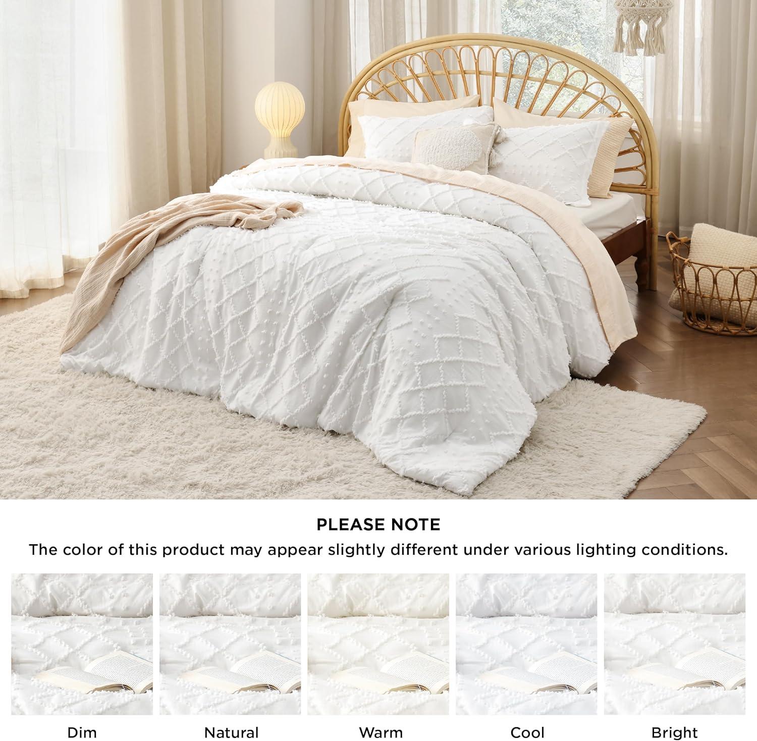 imageBedsure Twin XL Comforter Set  White Comforter Boho Tufted Shabby Chic Bedding for Kids 2 Pieces Vintage Farmhouse Bed Set for All Seasons Fluffy Soft Bedding with 1 Pillow Sham01  White