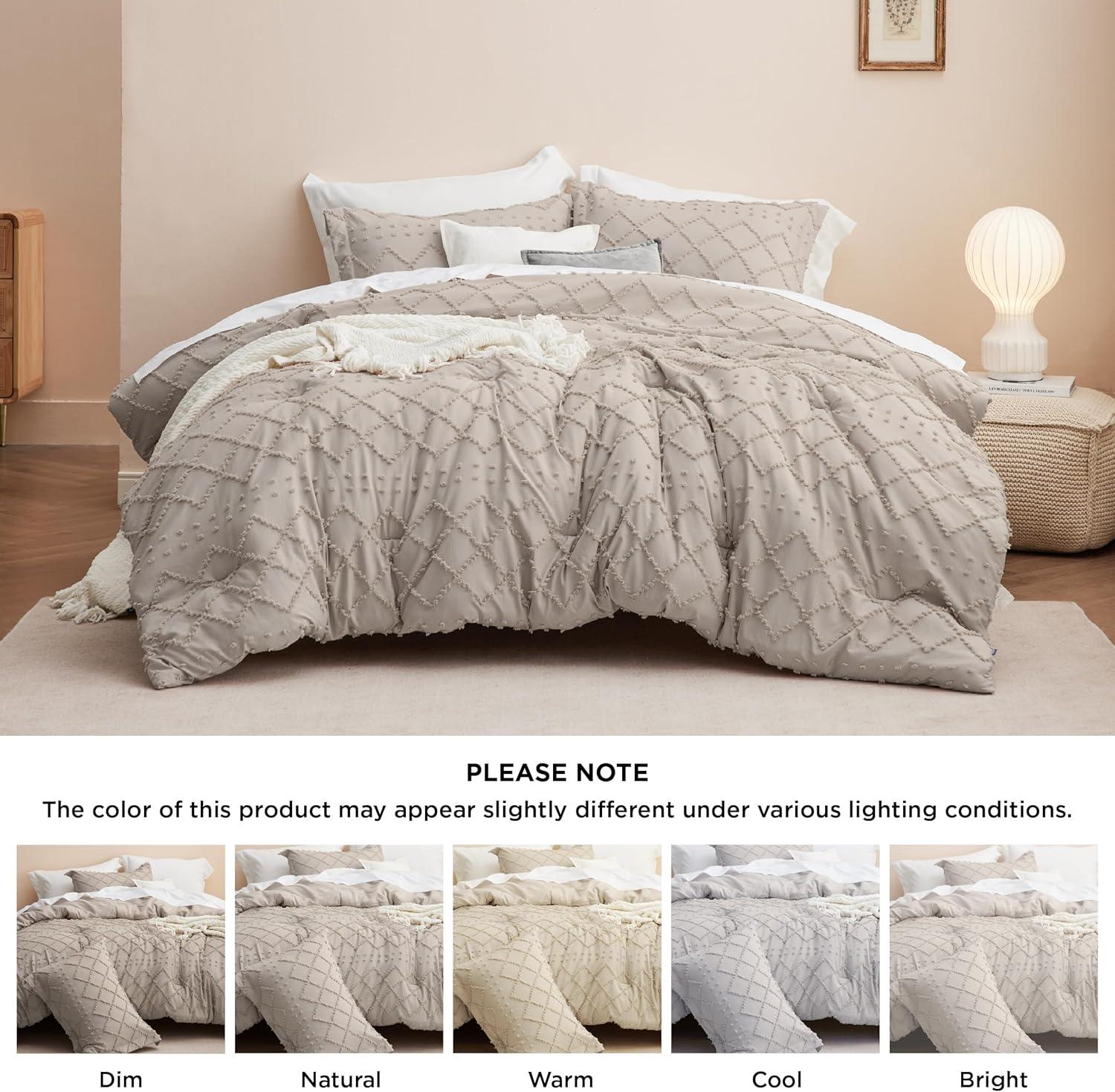 imageBedsure Twin XL Comforter Set  White Comforter Boho Tufted Shabby Chic Bedding for Kids 2 Pieces Vintage Farmhouse Bed Set for All Seasons Fluffy Soft Bedding with 1 Pillow Sham11  Linen