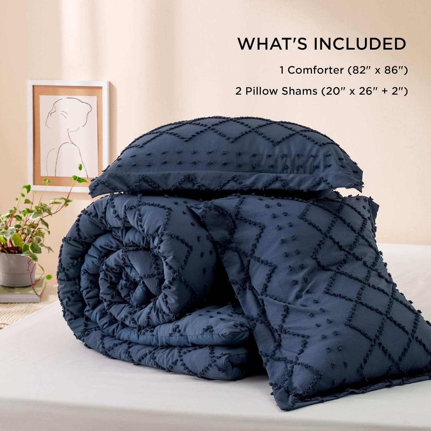 imageBedsure Twin XL Comforter Set  White Comforter Boho Tufted Shabby Chic Bedding for Kids 2 Pieces Vintage Farmhouse Bed Set for All Seasons Fluffy Soft Bedding with 1 Pillow Sham05  Navy