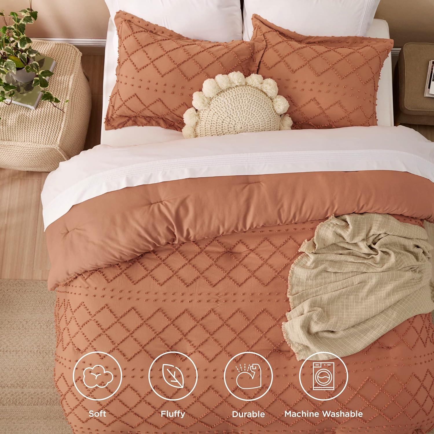 imageBedsure Twin XL Comforter Set  White Comforter Boho Tufted Shabby Chic Bedding for Kids 2 Pieces Vintage Farmhouse Bed Set for All Seasons Fluffy Soft Bedding with 1 Pillow Sham20  Pumpkin