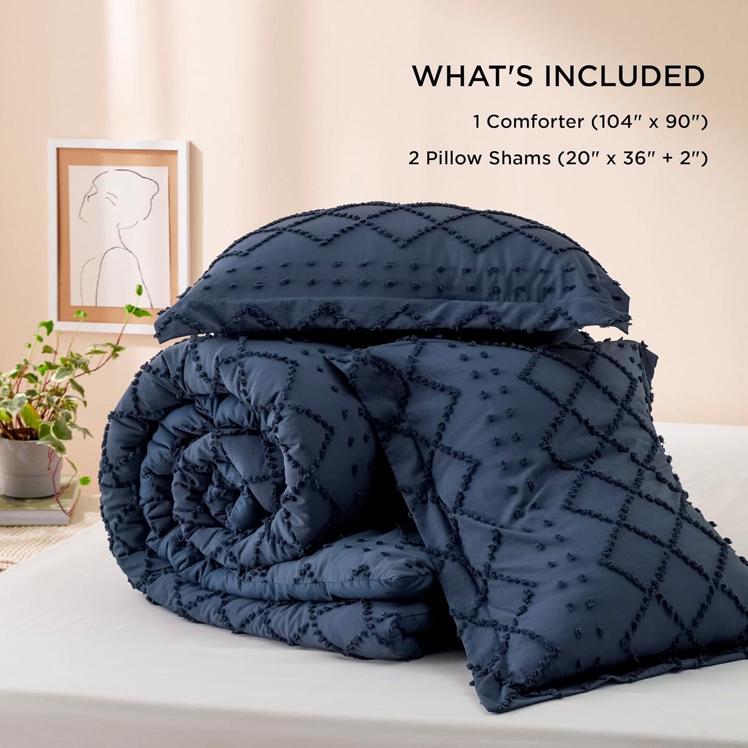 imageBedsure Twin XL Comforter Set  White Comforter Boho Tufted Shabby Chic Bedding for Kids 2 Pieces Vintage Farmhouse Bed Set for All Seasons Fluffy Soft Bedding with 1 Pillow Sham05  Navy