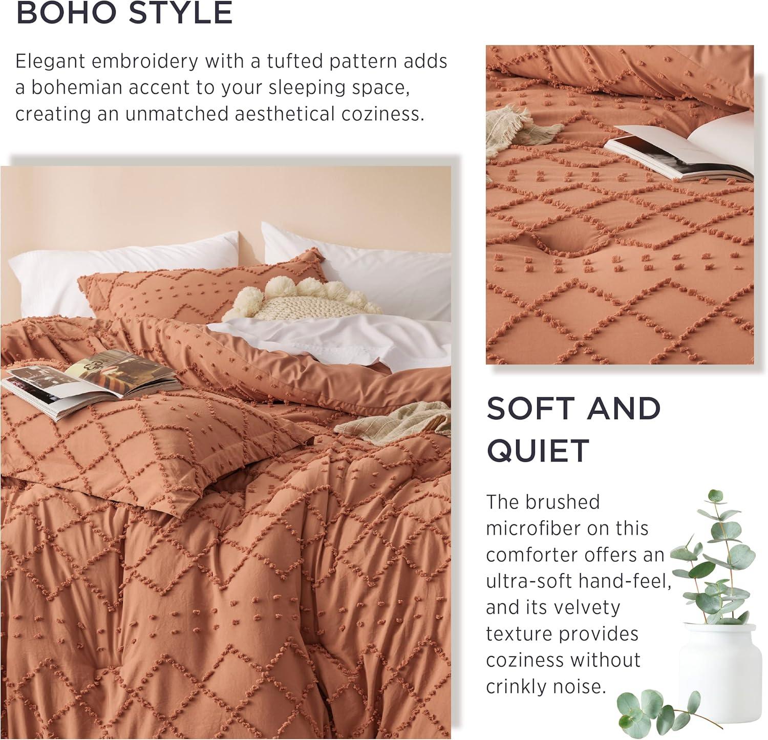 imageBedsure Twin XL Comforter Set  White Comforter Boho Tufted Shabby Chic Bedding for Kids 2 Pieces Vintage Farmhouse Bed Set for All Seasons Fluffy Soft Bedding with 1 Pillow Sham20  Pumpkin