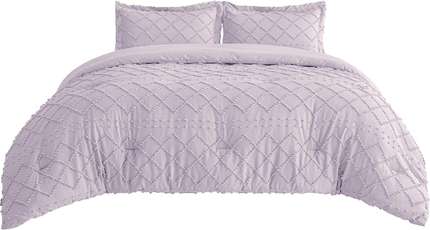 imageBedsure Twin XL Comforter Set  White Comforter Boho Tufted Shabby Chic Bedding for Kids 2 Pieces Vintage Farmhouse Bed Set for All Seasons Fluffy Soft Bedding with 1 Pillow Sham14  Lavender