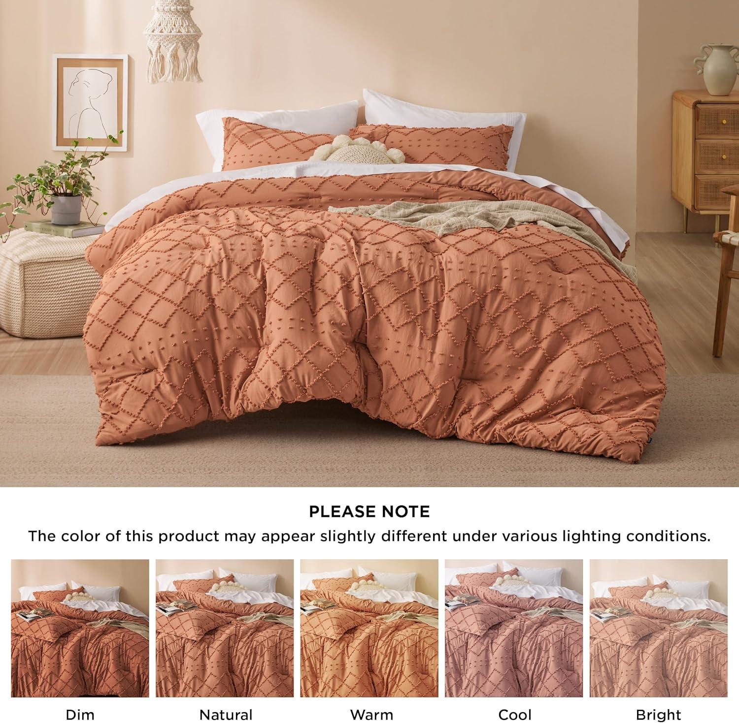 imageBedsure Twin XL Comforter Set  White Comforter Boho Tufted Shabby Chic Bedding for Kids 2 Pieces Vintage Farmhouse Bed Set for All Seasons Fluffy Soft Bedding with 1 Pillow Sham20  Pumpkin
