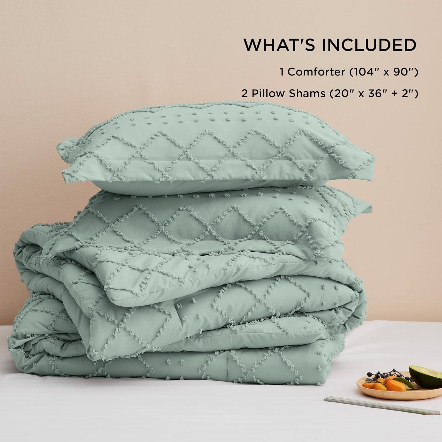 imageBedsure Twin XL Comforter Set  White Comforter Boho Tufted Shabby Chic Bedding for Kids 2 Pieces Vintage Farmhouse Bed Set for All Seasons Fluffy Soft Bedding with 1 Pillow Sham19  Sage Green