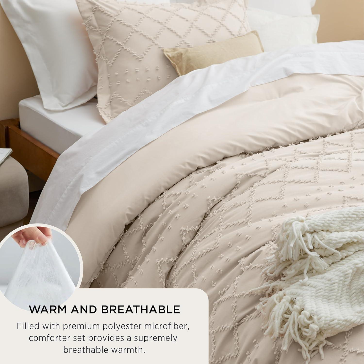 imageBedsure Twin XL Comforter Set  White Comforter Boho Tufted Shabby Chic Bedding for Kids 2 Pieces Vintage Farmhouse Bed Set for All Seasons Fluffy Soft Bedding with 1 Pillow Sham02  Beige