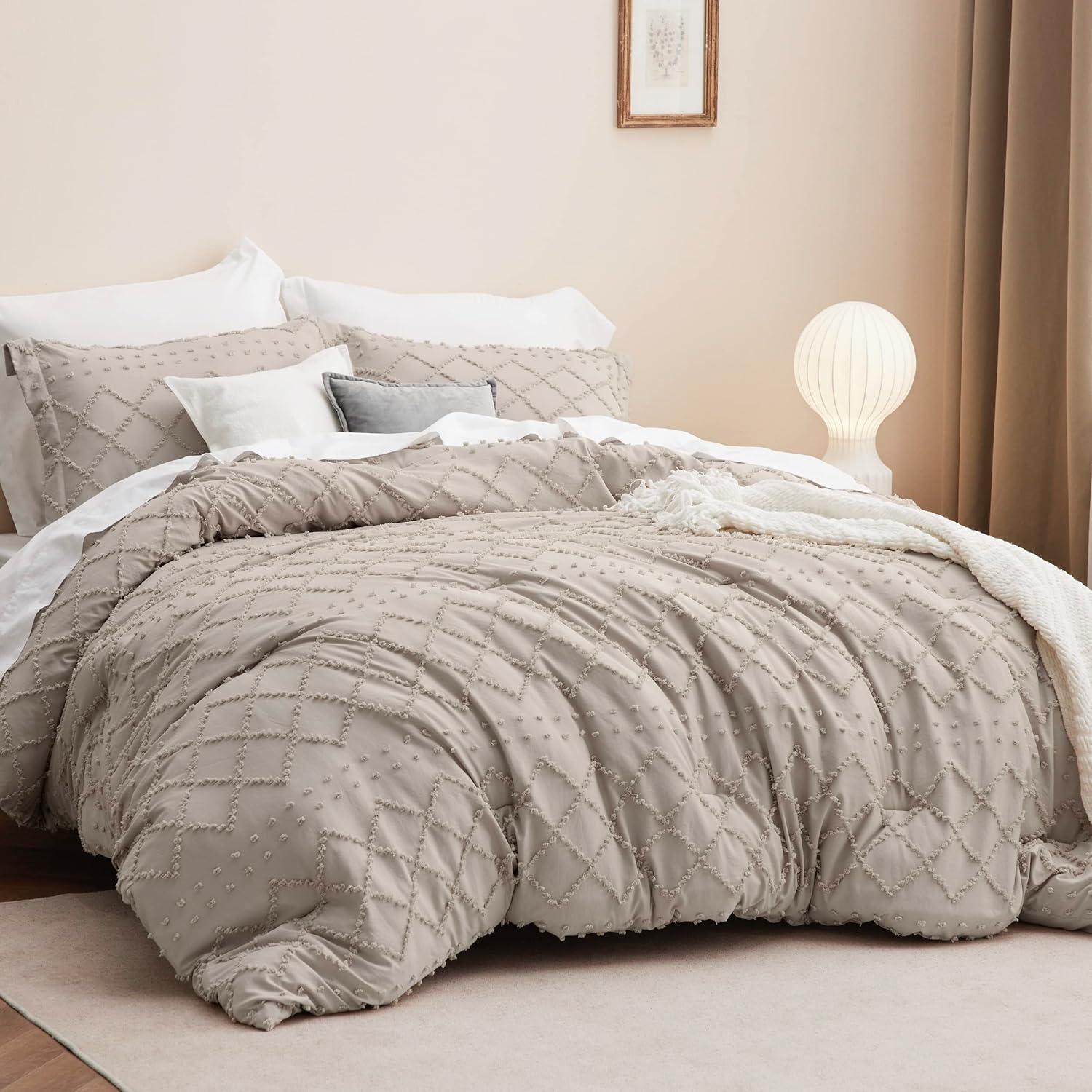 imageBedsure Twin XL Comforter Set  White Comforter Boho Tufted Shabby Chic Bedding for Kids 2 Pieces Vintage Farmhouse Bed Set for All Seasons Fluffy Soft Bedding with 1 Pillow Sham11  Linen