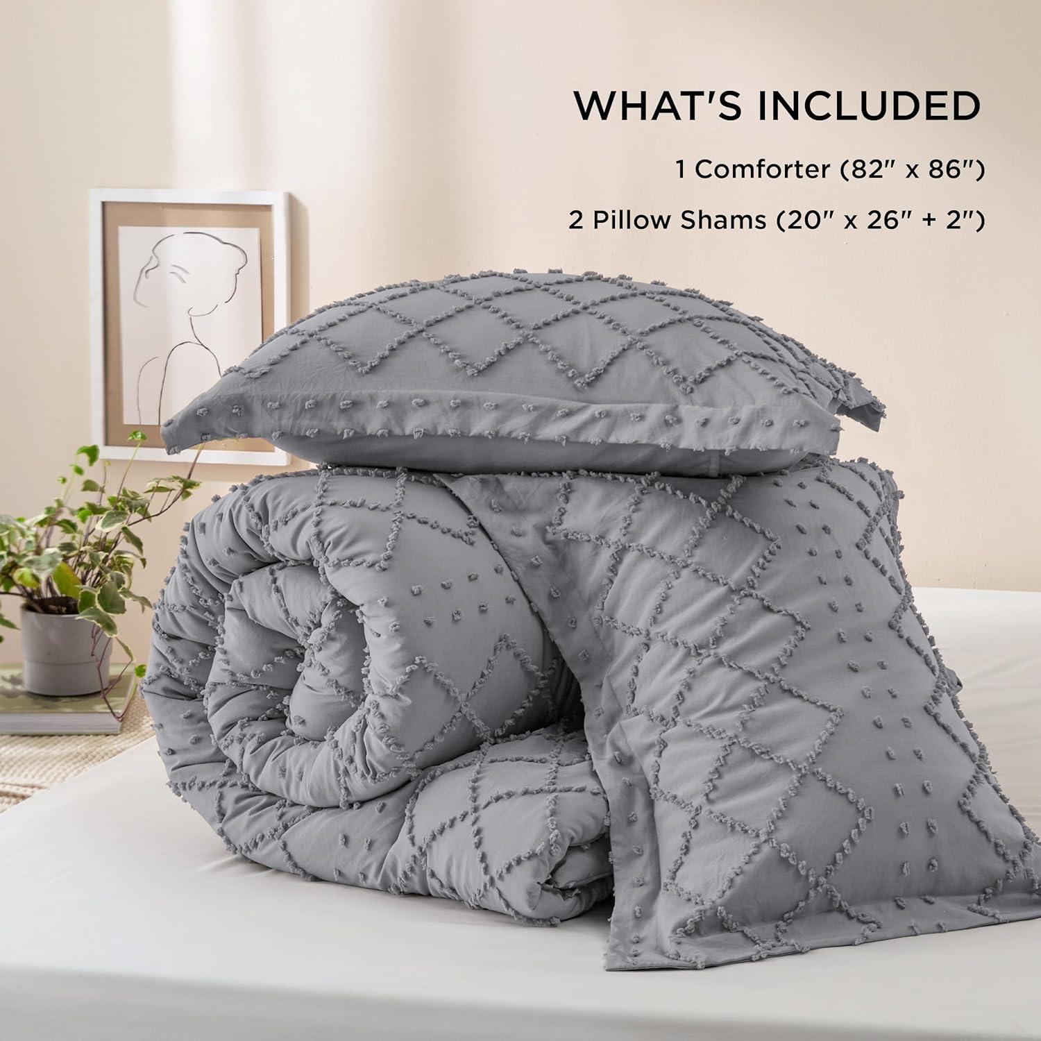 imageBedsure Twin XL Comforter Set  White Comforter Boho Tufted Shabby Chic Bedding for Kids 2 Pieces Vintage Farmhouse Bed Set for All Seasons Fluffy Soft Bedding with 1 Pillow Sham08  Grey