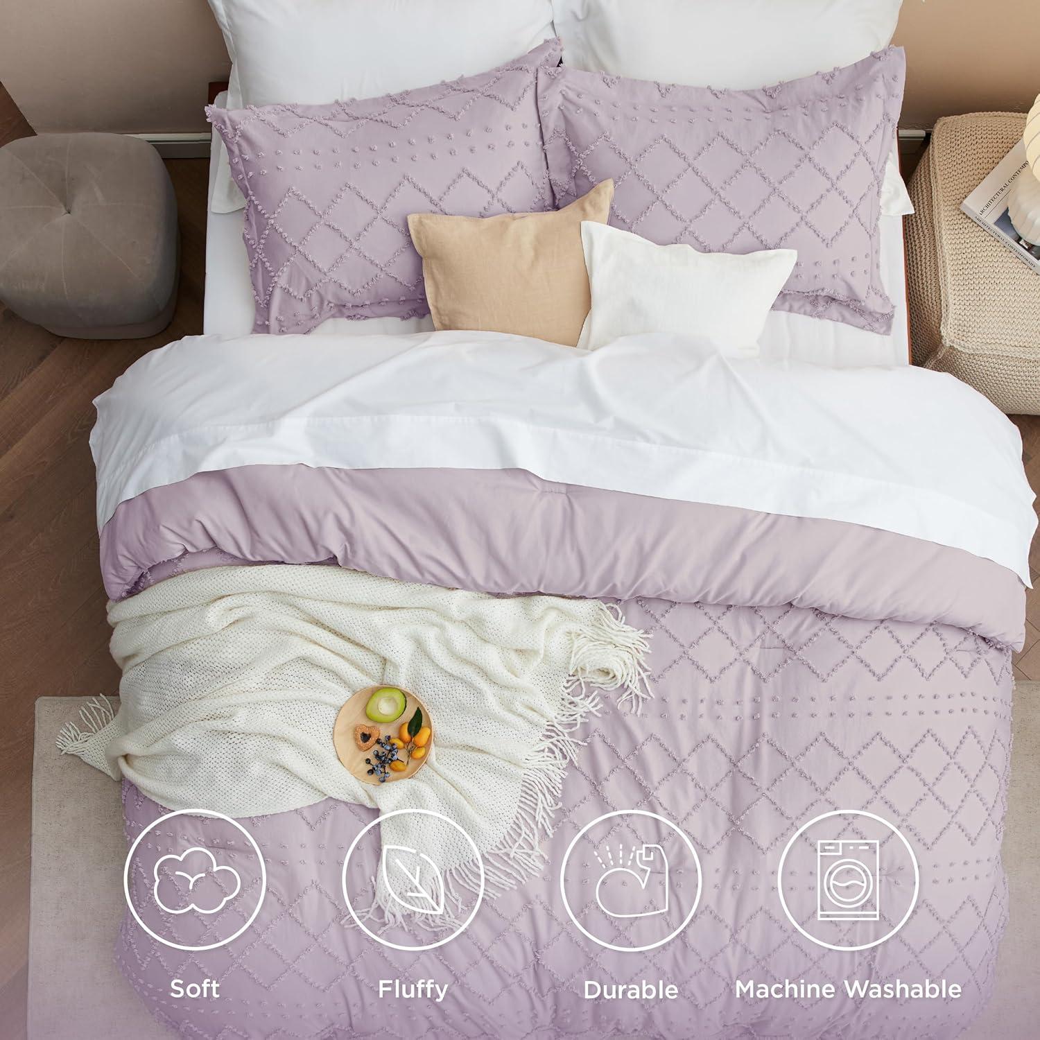 imageBedsure Twin XL Comforter Set  White Comforter Boho Tufted Shabby Chic Bedding for Kids 2 Pieces Vintage Farmhouse Bed Set for All Seasons Fluffy Soft Bedding with 1 Pillow Sham14  Lavender