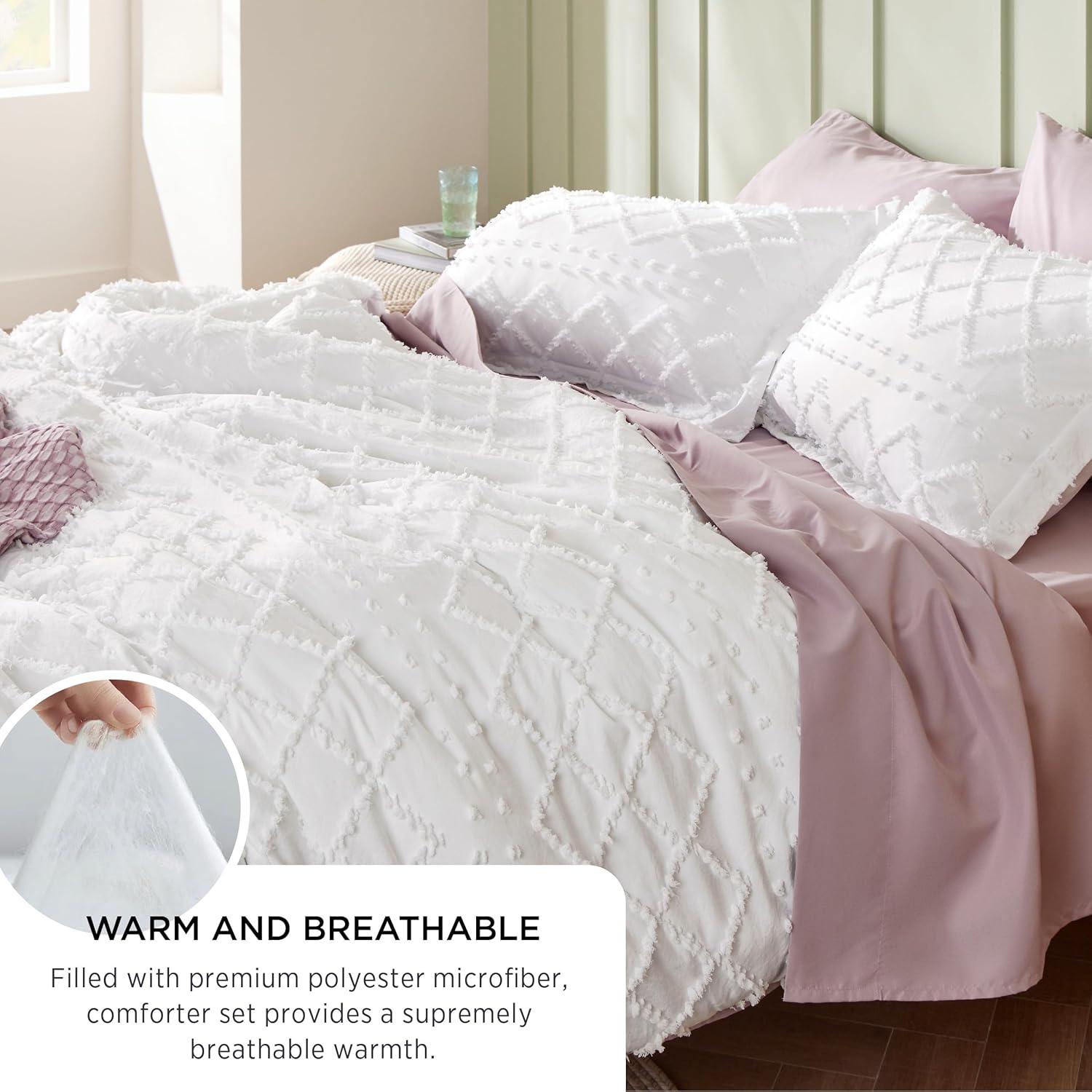 imageBedsure Twin XL Comforter Set  White Comforter Boho Tufted Shabby Chic Bedding for Kids 2 Pieces Vintage Farmhouse Bed Set for All Seasons Fluffy Soft Bedding with 1 Pillow Sham06  Olive Green