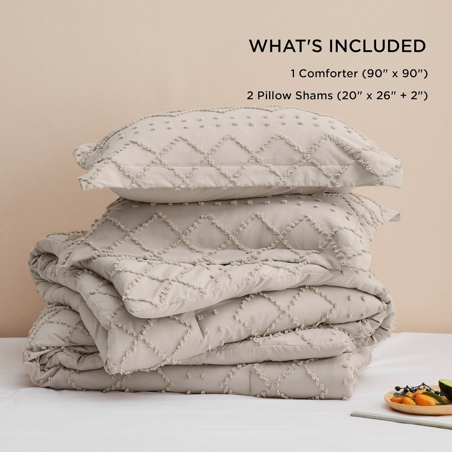 imageBedsure Twin XL Comforter Set  White Comforter Boho Tufted Shabby Chic Bedding for Kids 2 Pieces Vintage Farmhouse Bed Set for All Seasons Fluffy Soft Bedding with 1 Pillow Sham11  Linen