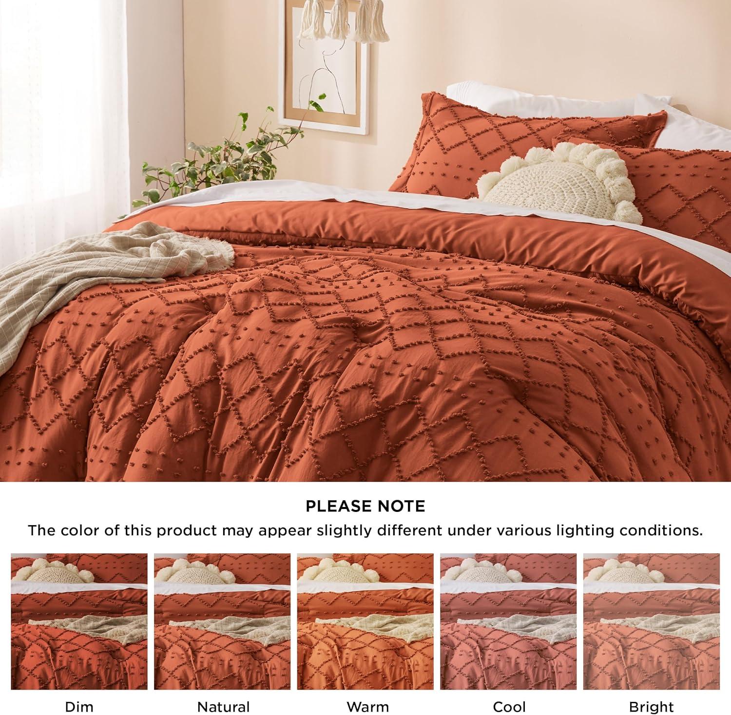 imageBedsure Twin XL Comforter Set  White Comforter Boho Tufted Shabby Chic Bedding for Kids 2 Pieces Vintage Farmhouse Bed Set for All Seasons Fluffy Soft Bedding with 1 Pillow Sham21  Terracotta