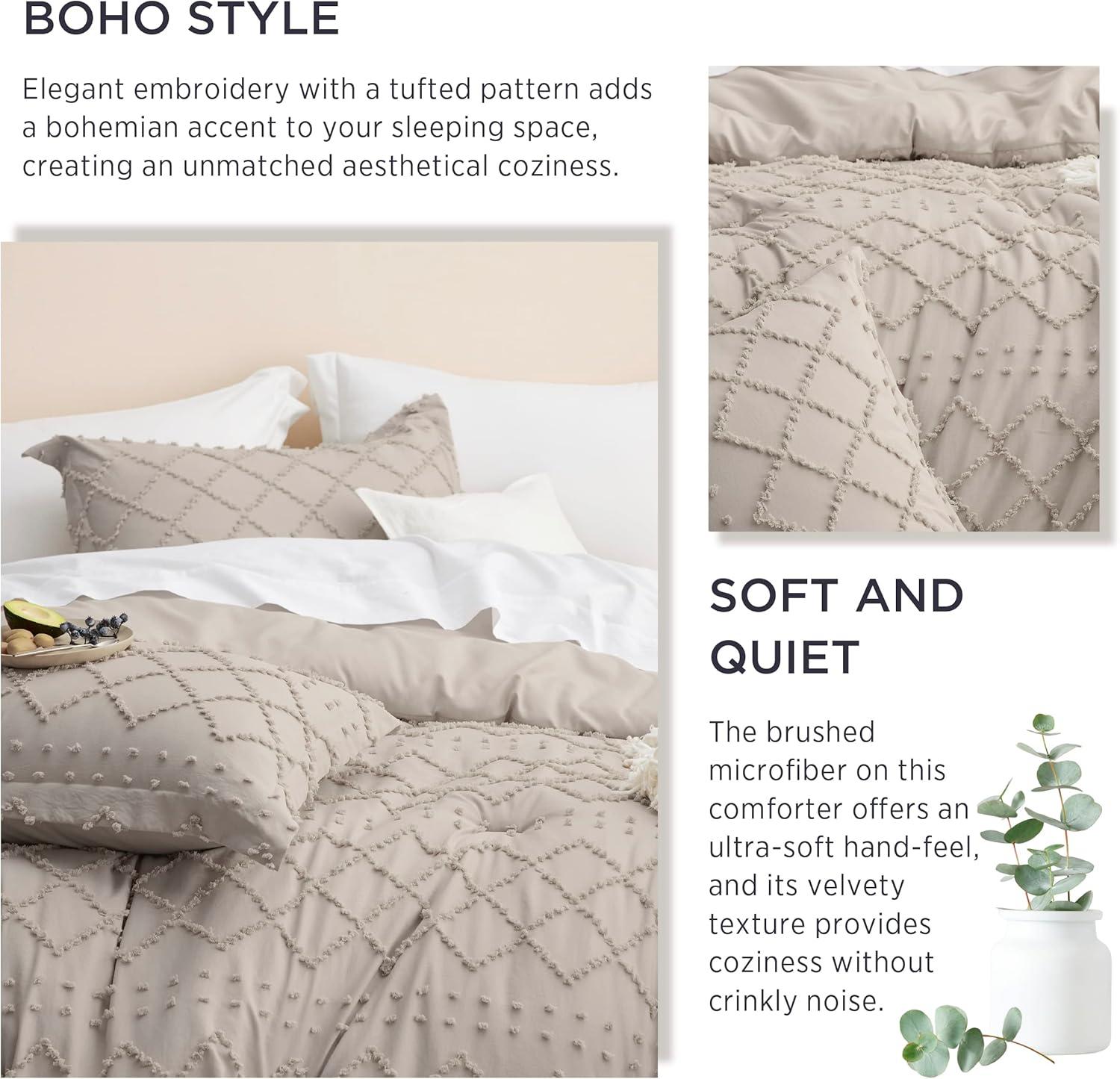imageBedsure Twin XL Comforter Set  White Comforter Boho Tufted Shabby Chic Bedding for Kids 2 Pieces Vintage Farmhouse Bed Set for All Seasons Fluffy Soft Bedding with 1 Pillow Sham11  Linen