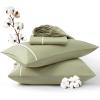 imageBedsure 100 Cotton Sheets King Size Set  500 Thread Count Cotton Sateen Bedsheets Luxury Hotel Quality Soft ampamp Breathable Bedsheets 16quot Deep Pocket 4Piece Include King Flat Sheet IvoryGreen