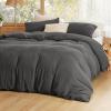 imageBedsure 100 Muslin Cotton Duvet Cover Queen Size  UltraSoft Breathable ampamp Lightweight  Linen Like Gauze Comforter Cover Set with Button Closure and Corner Ties Olive Green Queen 90quotx90quot04  Muslin  Dark Grey No Comforter