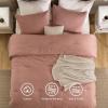 imageBedsure 5 PCS Cotton Comforter Set with Waffle Throw Blanket  Breathable Bedding Set for All Seasons Olive Green Queen Comforter Pillow Shams Beige 100 Cotton Blanket Throw Pillow06  Pink Clay  Cotton