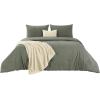 imageBedsure 5 PCS Cotton Comforter Set with Waffle Throw Blanket  Breathable Bedding Set for All Seasons Olive Green Queen Comforter Pillow Shams Beige 100 Cotton Blanket Throw Pillow11  Grayish Olive Green