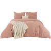 imageBedsure 5 PCS Cotton Comforter Set with Waffle Throw Blanket  Breathable Bedding Set for All Seasons Olive Green Queen Comforter Pillow Shams Beige 100 Cotton Blanket Throw Pillow06  Pink Clay  Cotton