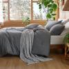 imageBedsure 5 PCS Cotton Comforter Set with Waffle Throw Blanket  Breathable Bedding Set for All Seasons Olive Green Queen Comforter Pillow Shams Beige 100 Cotton Blanket Throw Pillow08  Dark Grey