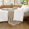 imageBedsure 5 PCS Cotton Comforter Set with Waffle Throw Blanket  Breathable Bedding Set for All Seasons Olive Green Queen Comforter Pillow Shams Beige 100 Cotton Blanket Throw Pillow07  White