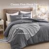 imageBedsure 5 PCS Cotton Comforter Set with Waffle Throw Blanket  Breathable Bedding Set for All Seasons Olive Green Queen Comforter Pillow Shams Beige 100 Cotton Blanket Throw Pillow03  Dark Grey  Cotton