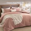 imageBedsure 5 PCS Cotton Comforter Set with Waffle Throw Blanket  Breathable Bedding Set for All Seasons Olive Green Queen Comforter Pillow Shams Beige 100 Cotton Blanket Throw Pillow06  Pink Clay  Cotton