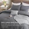 imageBedsure 5 PCS Cotton Comforter Set with Waffle Throw Blanket  Breathable Bedding Set for All Seasons Olive Green Queen Comforter Pillow Shams Beige 100 Cotton Blanket Throw Pillow03  Dark Grey  Cotton