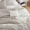 imageBedsure 5 PCS Cotton Comforter Set with Waffle Throw Blanket  Breathable Bedding Set for All Seasons Olive Green Queen Comforter Pillow Shams Beige 100 Cotton Blanket Throw Pillow01  Beige  Cotton