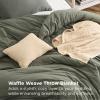 imageBedsure 5 PCS Cotton Comforter Set with Waffle Throw Blanket  Breathable Bedding Set for All Seasons Olive Green Queen Comforter Pillow Shams Beige 100 Cotton Blanket Throw Pillow02  Grayish Olive Green  Cotton