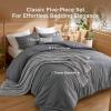 imageBedsure 5 PCS Cotton Comforter Set with Waffle Throw Blanket  Breathable Bedding Set for All Seasons Olive Green Queen Comforter Pillow Shams Beige 100 Cotton Blanket Throw Pillow08  Dark Grey