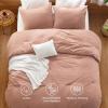 imageBedsure 5 PCS Cotton Comforter Set with Waffle Throw Blanket  Breathable Bedding Set for All Seasons Olive Green Queen Comforter Pillow Shams Beige 100 Cotton Blanket Throw Pillow12  Pink Clay