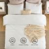 imageBedsure 5 PCS Cotton Comforter Set with Waffle Throw Blanket  Breathable Bedding Set for All Seasons Olive Green Queen Comforter Pillow Shams Beige 100 Cotton Blanket Throw Pillow05  White  Cotton