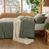 imageBedsure 5 PCS Cotton Comforter Set with Waffle Throw Blanket  Breathable Bedding Set for All Seasons Olive Green Queen Comforter Pillow Shams Beige 100 Cotton Blanket Throw Pillow11  Grayish Olive Green