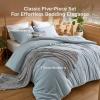 imageBedsure 5 PCS Cotton Comforter Set with Waffle Throw Blanket  Breathable Bedding Set for All Seasons Olive Green Queen Comforter Pillow Shams Beige 100 Cotton Blanket Throw Pillow10  Blue