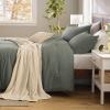 imageBedsure 5 PCS Cotton Comforter Set with Waffle Throw Blanket  Breathable Bedding Set for All Seasons Olive Green Queen Comforter Pillow Shams Beige 100 Cotton Blanket Throw Pillow02  Grayish Olive Green  Cotton