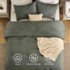 imageBedsure 5 PCS Cotton Comforter Set with Waffle Throw Blanket  Breathable Bedding Set for All Seasons Olive Green Queen Comforter Pillow Shams Beige 100 Cotton Blanket Throw Pillow02  Grayish Olive Green  Cotton