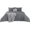 imageBedsure 5 PCS Cotton Comforter Set with Waffle Throw Blanket  Breathable Bedding Set for All Seasons Olive Green Queen Comforter Pillow Shams Beige 100 Cotton Blanket Throw Pillow08  Dark Grey