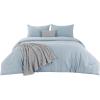 imageBedsure 5 PCS Cotton Comforter Set with Waffle Throw Blanket  Breathable Bedding Set for All Seasons Olive Green Queen Comforter Pillow Shams Beige 100 Cotton Blanket Throw Pillow10  Blue