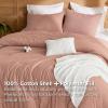 imageBedsure 5 PCS Cotton Comforter Set with Waffle Throw Blanket  Breathable Bedding Set for All Seasons Olive Green Queen Comforter Pillow Shams Beige 100 Cotton Blanket Throw Pillow12  Pink Clay