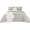 imageBedsure 5 PCS Cotton Comforter Set with Waffle Throw Blanket  Breathable Bedding Set for All Seasons Olive Green Queen Comforter Pillow Shams Beige 100 Cotton Blanket Throw Pillow09  Beige